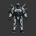 Futuristic Armored Mechanical Character With Silver Blue Armor And Back Thrusters