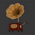 Vintage Gramophone With Golden Ornate Horn And Red Wooden Base Classic Audio Device