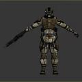 Futuristic Sci Fi Armored Warrior Character In Tactical Armor Holding Rifle Standing Pose