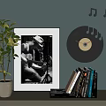 Modern Decorative Ornament Set with Photo Frame Potted Plant Vinyl Clock Music Notes and Books
