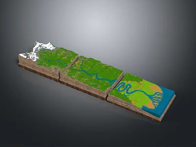 3D Terrain Model with Snowy Mountains Green Terrain River and Water Area 3d model