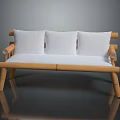 Light Wood Three Seater Sofa With White Cushions Sturdy Structure And Simple Design 3d model