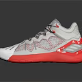 White And Red Mesh Upper Sports Sneakers With Gray Laces And Red Sole Design