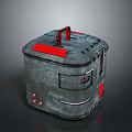 Modern Gray Metal Storage Box With Red Handle And Sturdy Design