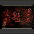 Traditional Chinese Dining Table With Carved Legs And Black Red Patterned Surface