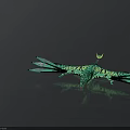 Colorful Green Bird with Black Patterns Spreading Wings in Artistic Design