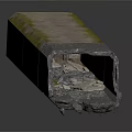 Abandoned Tunnel Interior With Moss Covered Walls Scattered Rubble And End Metal Door