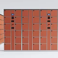 Public Facility Orange Storage Lockers With Digital Keypad And Multiple Compartments 3d model