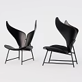 Black Modern Leisure Chair With Unique Wing Shaped Back And Metal Legs