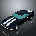 Classic Black Sports Car With White Stripes Shiny Exterior Vintage Design