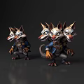 Three Headed Reptile Character Wearing Blue Clothes In Standing Cartoon Game Design