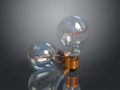 Transparent Light Bulbs Electronic Appliances With Golden Base And Clear Glass Design 3d model