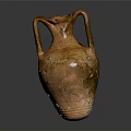 Brown Two Handled Ceramic Vase With Textured Surface And Dark Background Reflection 3d model