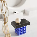 Modern Minimalist Side Table With Black Top Blue Bead Base And Pearl Sphere 3d model