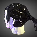 Man With Low Poly Style Head Black Braids White Lines And Purple Lighting 3d model