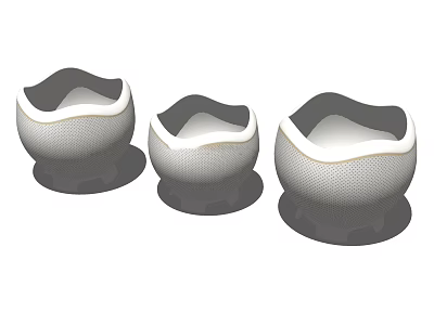 Three Piece Modern Dinnerware Set With White Gray Bodies Gold Rim And Mesh Texture 3d model