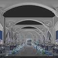 Elegant Ocean Themed Banquet Hall With Stunning Fish Shaped Ceiling Decorations For Upscale Wedding Events