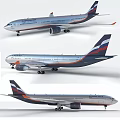 Siberia Airlines Wide Body Jet With Silver Body And Blue Red Stripes From Multiple Angles