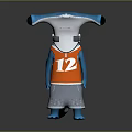 Cartoon Aquatic Animal Character With Blue Body Orange Vest Number 12 Gray Shorts And Blue Webbed Feet