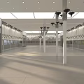 Spacious Banquet Hall Interior With Elegant Chandeliers White Pillars And Polished Floor