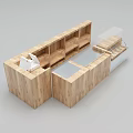 Wooden Retail Display Counter With Glass Showcase And Storage Shelves