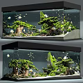Aquarium Tank Natural Landscape with Green Plants Moss Covered Rocks and Colorful Fish