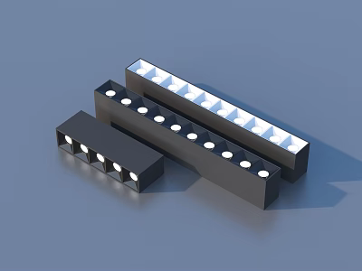Black Linear LED Downlights And Spotlights With Multiple White Bulbs In Various Lengths 3d model