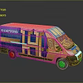 Hamptons Estate Agency Bus With Blue And Yellow Livery And Geometric Design Graphics