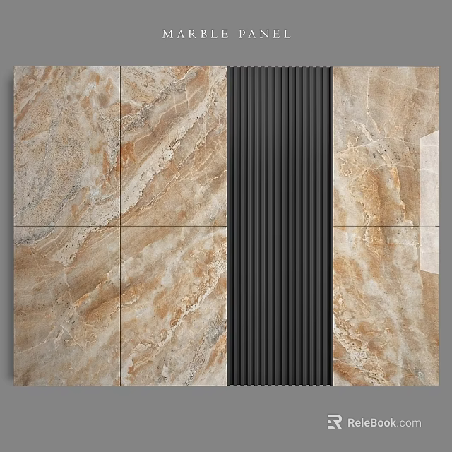 Modern Marble Wall Decor With Vertical Black Stripes And Textured Tiles 3d model