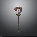 Ornamental Curved Wooden Structure With Pink Sphere Decorative Element