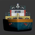 Blue And Yellow Tanker Ship With Decorative Patterns On Deck As Water Transport Vehicle
