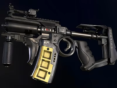 Modern Tactical Rifle With Black Body Yellow Magazine And Tactical Scope 3d model