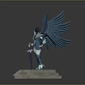 Alone Heroes Heroic Character With Blue Wings And Armor On Statue Base