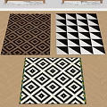 Square Rugs Featuring Diamond Triangle Patterns And Colorful Borders In Black White Beige 3d model