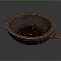 Hand Carved Artisan Bowl With Dual Handles And Dark Textured Surface