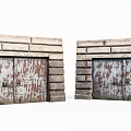 Old Double Doors With Peeling Paint Set In Stone Frame And Brick Structure 3d model