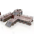 Ancient Wooden Multi Level Platform With Staircase Railings And Flags 3d model