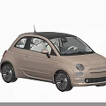 Stylish Compact Beige Two Door Car With Green Roof And Black Wheels