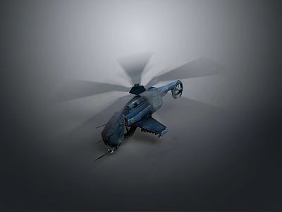 Detailed 3D Model Helicopter With Spinning Rotor Blades On Gray Background 3d model