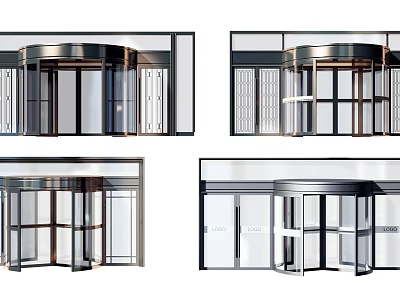 Revolving Doors Design for Commercial Building Entrance with Glass and Metal Frames 3d model