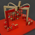 Gift Area Display With Red Stand Bow Decoration And Gift Boxes 3d model