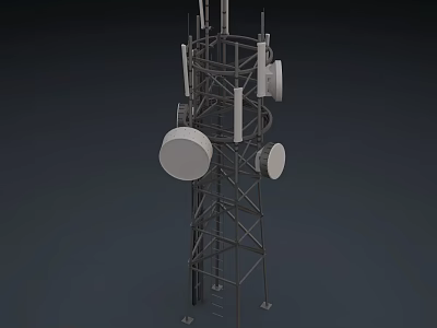 Industrial Communication Tower with Steel Structure and Multiple Antennas and Dishes 3d model