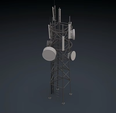 Industrial Communication Tower with Steel Structure and Multiple Antennas and Dishes 3d model