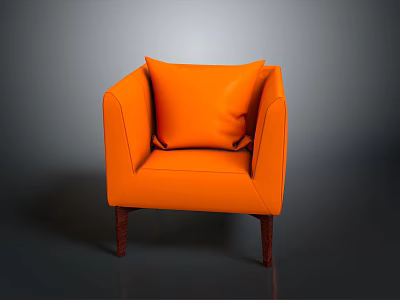 Orange Fabric Armchair With Matching Pillow And Wooden Legs For Living Room 3d model