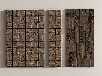 Wooden Wall Decor With Patchwork Design And Carved Patterns For Home Decoration 3d model