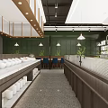 Modern Restaurant Interior With Long Aisle Marble Countertops And Tableware 3d model