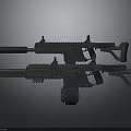 Two Modern Tactical Rifles with Long Barrels and Metal Build on Dark