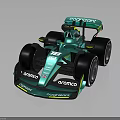 Teal Race Car Featuring Streamlined Design Large Tires ARAMCO GOODYEAR Logos and Cockpit Driver