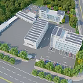 Modern Industrial Buildings With Solar Panel Roofs Parking Lot And Greenery