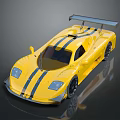 Yellow Racing Car With Black Stripes Rear Spoiler And Streamlined Design